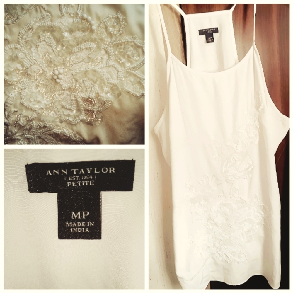 Ann Taylor White Embellished Sleeveless Camisole